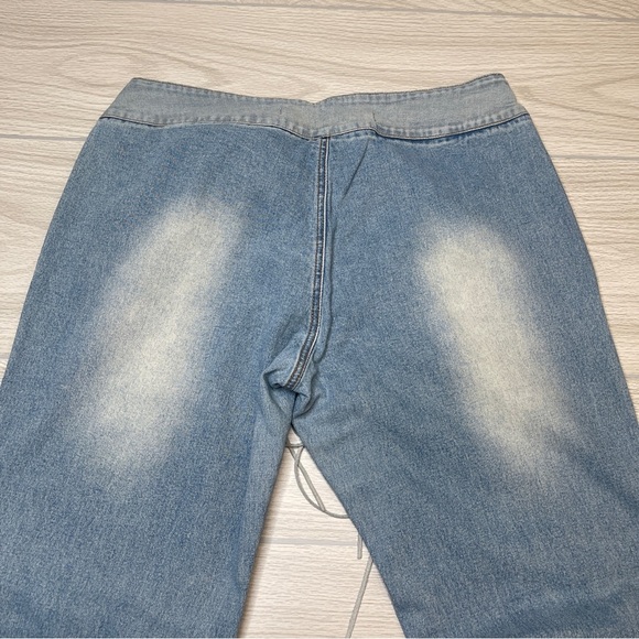 Joe Boxer Y2K 2000’s Flare Suede Leather Patchwork Light Wash Jeans Size 13 - Picture 6 of 15